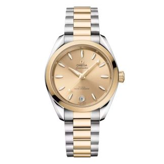 1:11 super replica watches Omega Seamaster Aqua Terra Shades 34 Mm Steel ‑ Moonshine Gold on Steel ‑ Moonshine Gold Stainless Steel & 18ct Yellow Gold O22020342008001