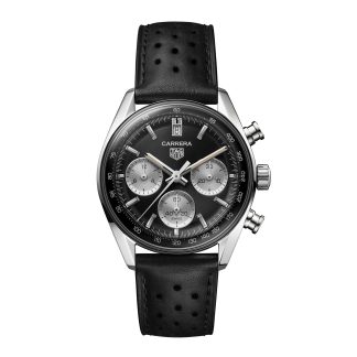 1:20 super fake watches TAG Heuer Carrera Chronograph 39mm Mens Watch Black Leather CBS2210.FC6534