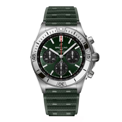 1:31 super clone watches Breitling Chronomat B01 Chronograph 42mm Mens Watch Green Rubber Rubber AB0134101L2S1