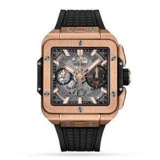 1:34 super fake watches Hublot Square Bang Unico King Gold 42mm Mens Watch Rubber 821.OX.0180.RX