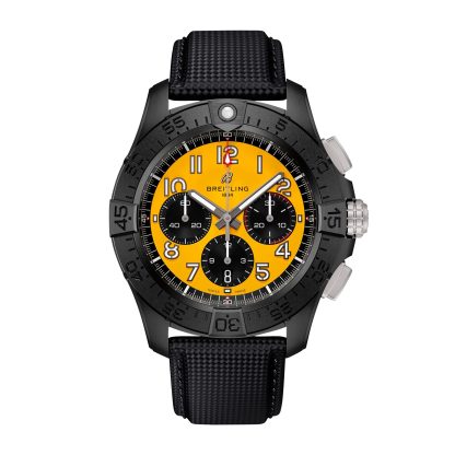 1:44 super clone watches Breitling Avenger B01 Chronograph 44mm Night Mission Mens Watch Yellow Black Leather Calfskin SB0147101I1X2