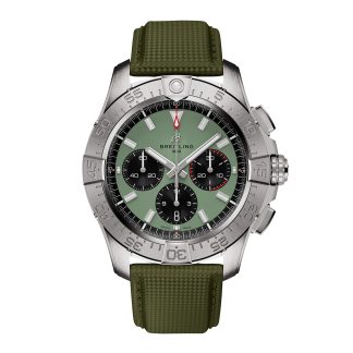 1:44 super replica watches Breitling Avenger Chronograph B01 44mm Mens Watch Green Leather Calfskin AB0147101L1X1