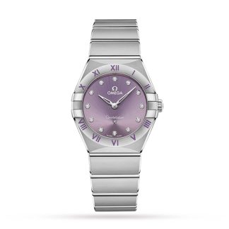 1:5 super clone watches Omega Constellation Co-Axial 28mm Ladies Watch Purple Stainless Steel O13110286060002