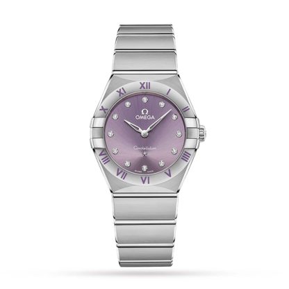 1:5 super clone watches Omega Constellation Co-Axial 28mm Ladies Watch Purple Stainless Steel O13110286060002