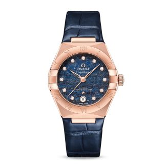 1:6 super fake watches Omega Constellation Co-Axial Master Chronometer 29mm Ladies Watch Blue Leather O13153292099001