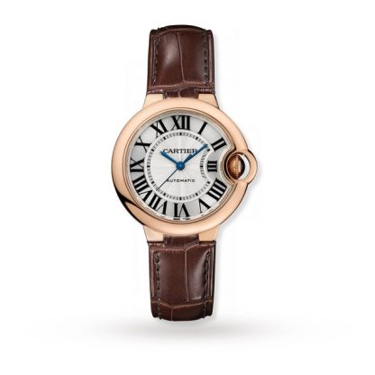 1:9 super clone watches Cartier Ballon Bleu De Cartier Watch 33mm Automatic Movement Rose Gold Leather Alligator W6920097