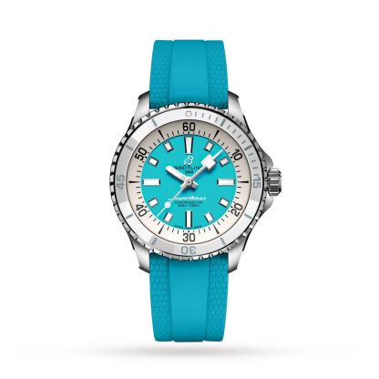 Best Swiss replica sites Breitling Superocean Automatic 36 Stainless Steel Turquoise Rubber Watch Rubber A17377211C1S1