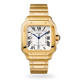 Best Swiss replica sites Cartier Santos De Cartier Watch Large Model Automatic Movement Yellow Gold Interchangeable Metal And Leather Bracelets Yellow Gold WGSA0029