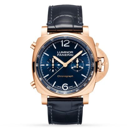 Best Swiss replica sites Panerai Luminor Chrono Goldtech Blu Notte Alligator PAM01111