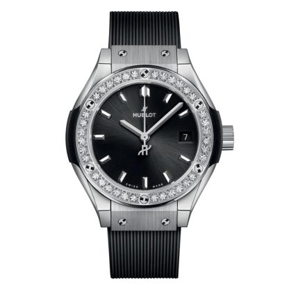 Best replica watches UK Hublot Classic Fusion Titanium Diamonds 29mm Ladies Watch Black Rubber 591.NX.1470.RX.1204