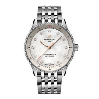 Men swiss replica watches Breitling Navitimer 32mm Ladies Watch White Mother Of Pearl Stainless Steel A77320E61A2A1