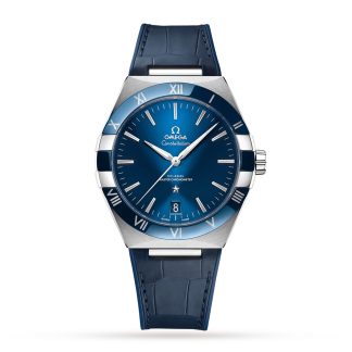 Men swiss replica watches Omega Constellation Co-Axial Master Chronometer 41mm Mens Watch Blue Leather O13133412103001