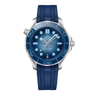 Men swiss replica watches Omega Seamaster Diver 300M Co-Axial Master Chronometer 42mm Summer Blue Rubber O21032422003002