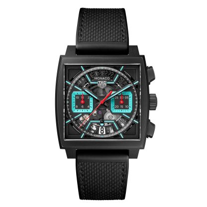 Men swiss replica watches TAG Heuer Monaco Chronograph 39mm Mens Watch Titanium Turqouise Rubber and Leather CBL2184.FT6236