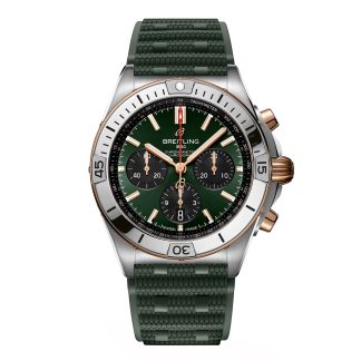 Replica watches vs real Breitling Chronomat B01 Chronograph 42mm Mens Watch Green Rubber Rubber UB0134131L1S1