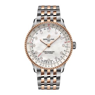 Replica watches vs real Breitling Navitimer 36mm Ladies Watch White Mother Of Pearl Stainless Steel And 18k Red Gold Stainless Steel & 18ct Rose Gold U17327211A1U1