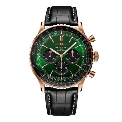 Replica watches vs real Breitling Navitimer Chronograph 18ct Rose Gold 46mm Mens Watch Green Alligator Alligator RB0137241L1P1