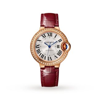 Replica wrist Cartier Ballon Bleu De Watch 33mm Rose Gold Diamonds Leather Alligator WJBB0033