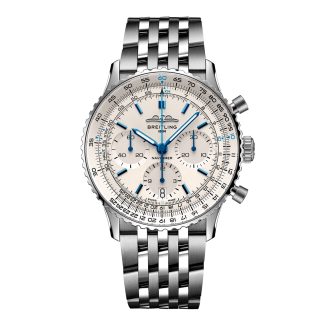 Swiss replica watches cheap Breitling Navitimer Chronograph 41mm Mens Watch White Stainless Steel AB0139A71G1A1