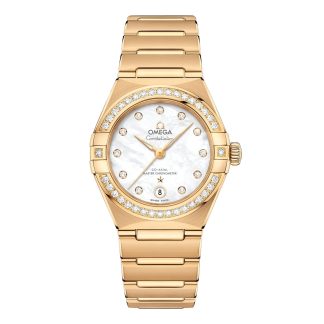 Swiss replica watches cheap Omega Constellation 29mm Ladies Watch Mother Of Pearl 18ct Yellow Gold O13155292055002