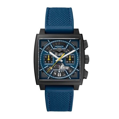 Swiss replica watches cheap TAG Heuer Monaco Skeleton 39mm Mens Watch Blue Leather & Rubber CBL2188.FT6261