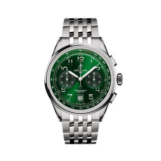 Swiss replica watches price Breitling Premier B01 Chronograph 42mm Mens Watch Green Stainless Steel Stainless Steel AB0145371L1A1