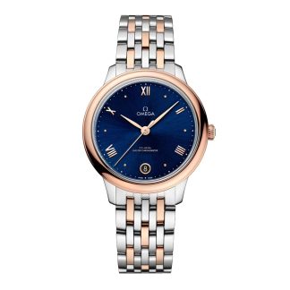 Swiss replica watches price Omega De Ville Prestige 34mm Ladies Watch Blue Stainless Steel & 18ct Rose Gold O43420342003001