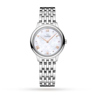 Swiss replica watches price Omega De Ville Prestige Quartz 27.5mm Ladies Watch White Stainless Steel O43410286005001