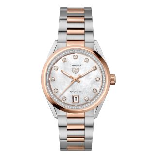 Swiss replica watches price TAG Heuer Carrera Date 36mm Ladies Watch Mother Of Pearl Diamond Stainless Steel & 18ct Rose Gold WBN2351.BD0000