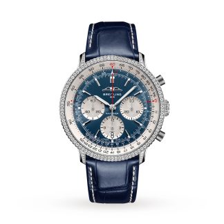 Women swiss replica watches Breitling Navitimer Chronograph 41mm Mens Watch White Eyed Blue Dial Alligator AB0139631C1P1