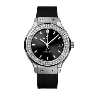 Women swiss replica watches Hublot Classic Fusion Titanium Diamonds 38mm Rubber 565.NX.1470.RX.1204