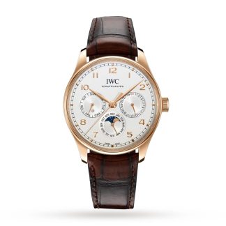 Women swiss replica watches IWC Portugieser Perpetual Calendar 42 Alligator IW344202