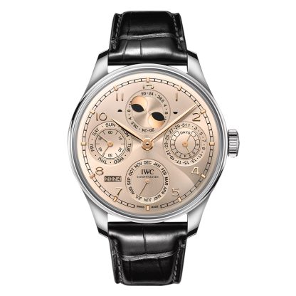 Women swiss replica watches IWC Portugieser Perpetual Calendar 44 Dune Alligator IW503704