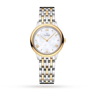 Women swiss replica watches Omega De Ville Prestige Quartz 27.5mm Ladies Watch White Stainless Steel & 18ct Yellow Gold O43420286005001