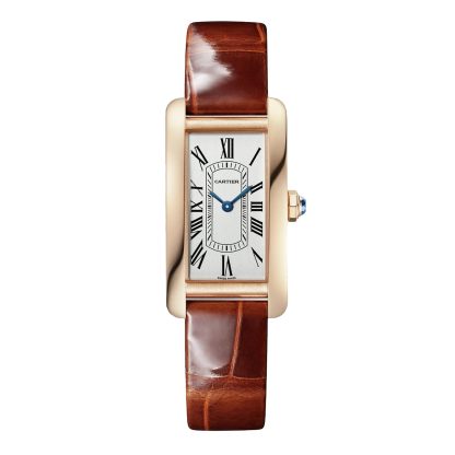 buy designer Cartier Tank Américaine Watch Small Model Quartz Movement Rose Gold Leather Alligator WGTA0133