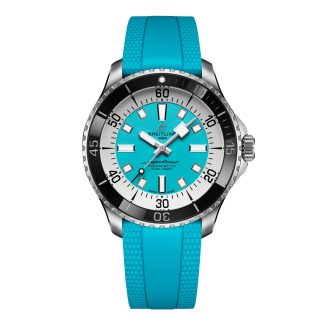 buy luxury Breitling Superocean Automatic 44mm Mens Watch Turquoise Rubber Rubber A17376211L2S2