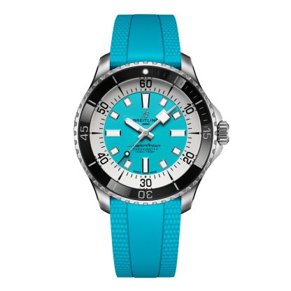 buy luxury Breitling Superocean Automatic 44mm Mens Watch Turquoise Rubber Rubber A17376211L2S2