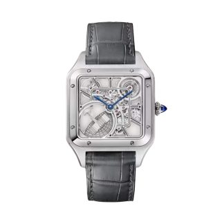 buy luxury Cartier Santos-Dumont Skeleton Watch Large Model Automatic Movement Steel Leather Alligator WHSA0032