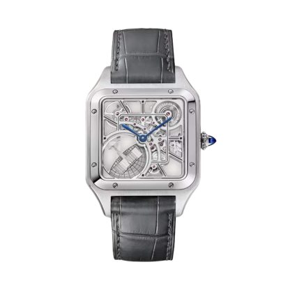 buy luxury Cartier Santos-Dumont Skeleton Watch Large Model Automatic Movement Steel Leather Alligator WHSA0032