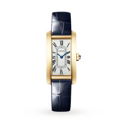 buy luxury Cartier Tank Américaine Watch Small Model Quartz Movement Yellow Gold Alligator WGTA0299