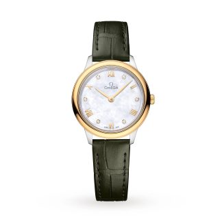 cheap designer Omega De Ville Prestige 27.5mm Steel ‑ Yellow Gold On Leather Strap Calfskin O43423286055001