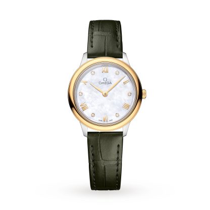 cheap designer Omega De Ville Prestige 27.5mm Steel ‑ Yellow Gold On Leather Strap Calfskin O43423286055001