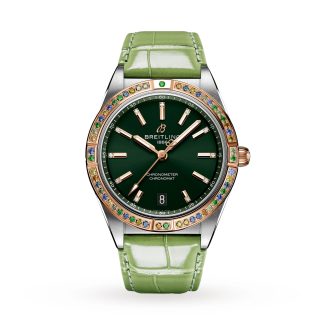 cheap luxury Breitling Chronomat Automatic 36 South Sea Green Leather Strap Ladies Watch Alligator U10380611L1P1