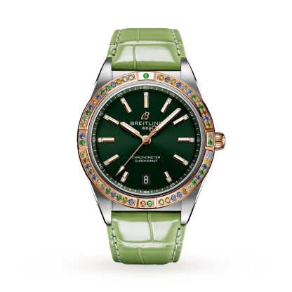 cheap luxury Breitling Chronomat Automatic 36 South Sea Green Leather Strap Ladies Watch Alligator U10380611L1P1