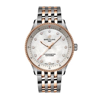 cheap luxury Breitling Navitimer 32mm Ladies Watch White Mother Of Pearl Stainless Steel and 18k Red Gold Stainless Steel & 18ct Rose Gold U77320E61A1U1