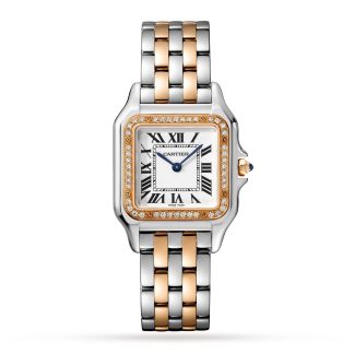 counterfeit designer Cartier Panthère De Cartier Watch Medium Model Quartz Movement Rose Gold Steel Diamonds Steel & Rose Gold W3PN0007