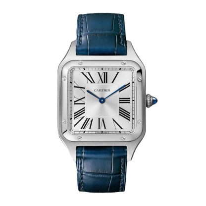 counterfeit designer Cartier Santos-Dumont Watch Large Model Quartz Movement Steel Leather Alligator WSSA0022