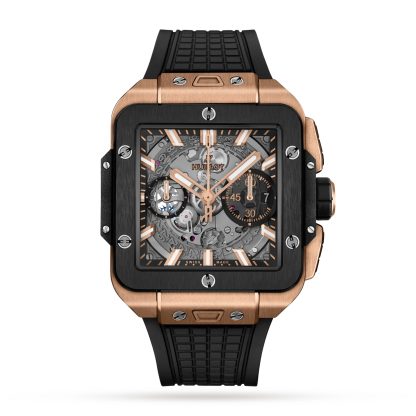 counterfeit designer Hublot Square Bang Unico King Gold Ceramic 42mm Mens Watch Rubber 821.OM.0180.RX