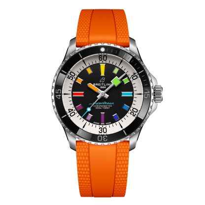 fake luxury Breitling Superocean Automatic 42mm Mens Watch Orange Rubber Rubber A17375211B2S3