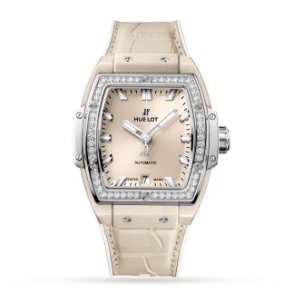 fake luxury Hublot Spirit Of Big Bang Beige Ceramic Titanium Diamonds 39mm Alligator 665.CZ.891B.LR.1204